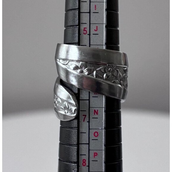 Handmade Floral Spoon Ring - Size 6.5 Silverware Wrap Band Silver - Picture 3 of 7